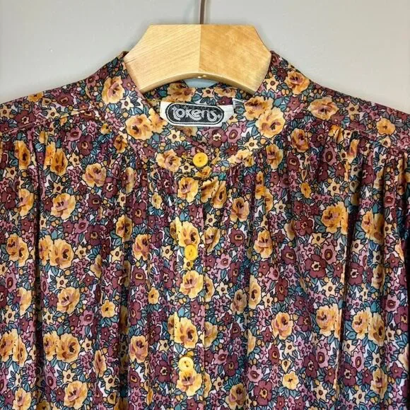 Women's Vintage Blouse Puffed Sleeves Gathered Cuffs Cottage Prairie Country L - Picture 3 of 10
